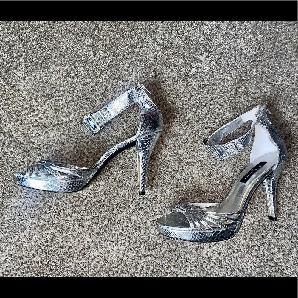 Nina New York Silver Jeweled Heels